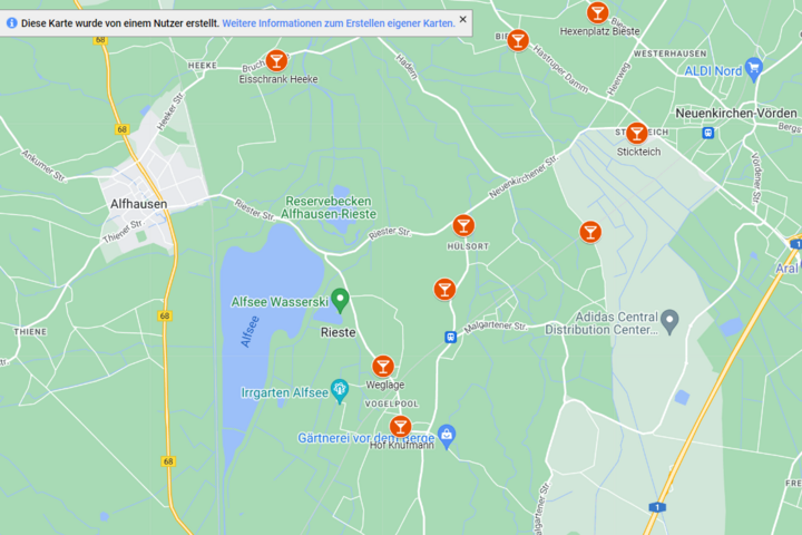Kartenausschnitt Google Maps der die Töwer in unserer Region zeigt