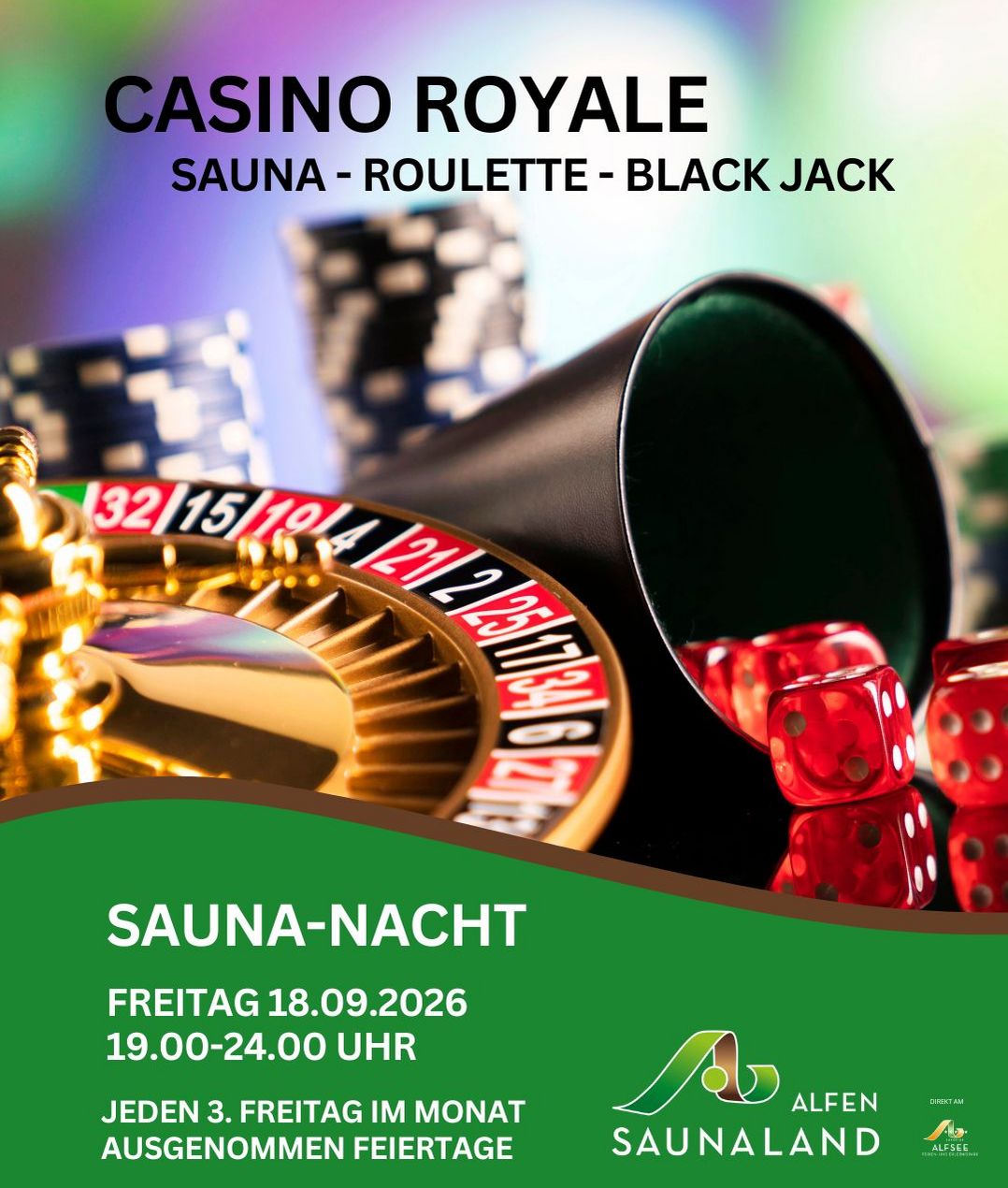 Saunanacht jeden 3. Freitag im Monat von 19-24 Uhr