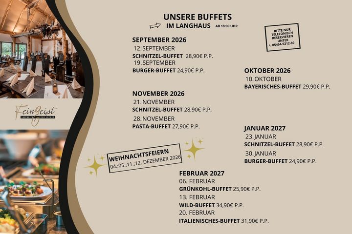 Buffets im Langhaus 2026 und 2027